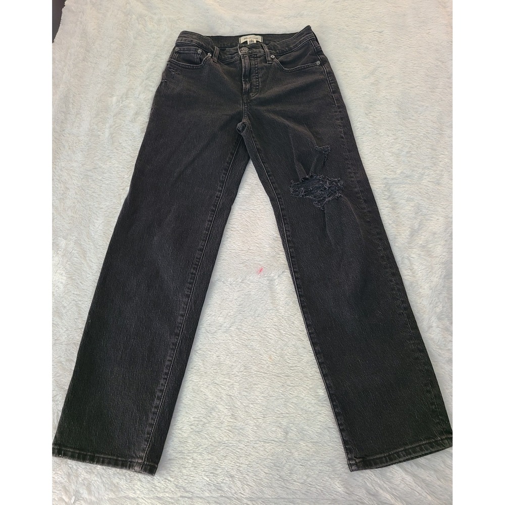 Madewell Mid-Rise Perfect Vintage Straight Jean Black Distressed NG456 Size 26